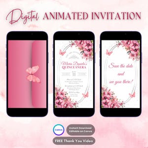 Quinceanera Invitation, Pink Quinceanera Animated Invitation, Editable Quinceañera Digital Video Invitation, Sweet 16 Quince Video Invite
