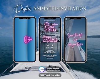 Boat Party Invitation, Boat Birthday Animated Invitation, Editable Birthday Invitation, Digital Invitation, Yacht Party Video Invitation