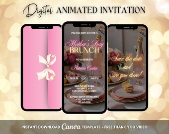 Pink Mother's Day Invitation, Mother's Day Brunch Animated Invitation, Editable Mother's Day Digital Video Invite, Happy Mother's Day Party
