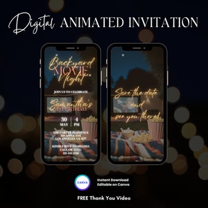 Backyard Movie Night Invitation, Movie Birthday Animated Invitation, Editable Movie Party Video Invitation, Movie Night Video Invite, Cinema