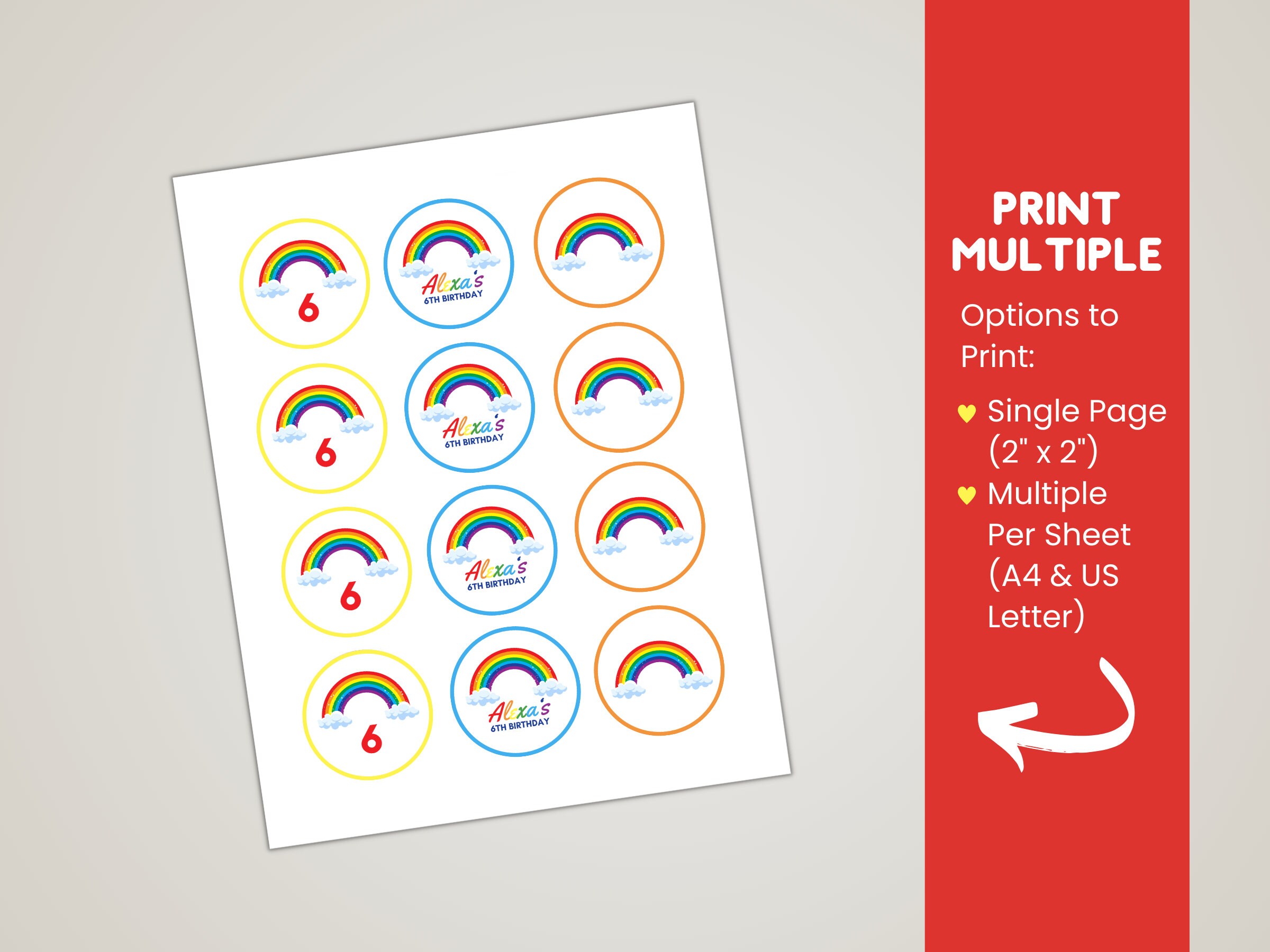 Editable Rainbow Cupcake Toppers Canva Template Printable Etsy