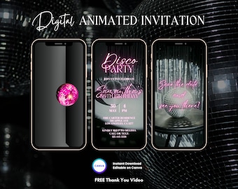 Disco Birthday Party Invitation, Disco Party Animated Invitation, Editable Disco Invitation, Disco Digital Invitation Video, Video Invite