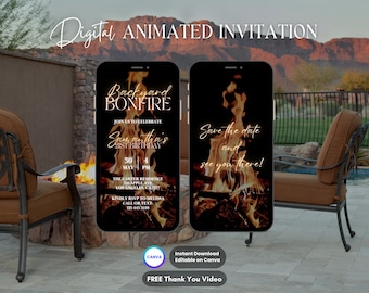 Backyard Bonfire Invitation, Bonfire Birthday Animated Invitation, Editable Backyard Party Digital Video Invite, Backyard BBQ, Outdoor Party