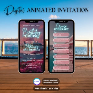 Birthday Cruise Invitation, Birthday Animated Invitation, Electronic Birthday Invitation, Digital Invitation, Pink Cruise Invitation Video