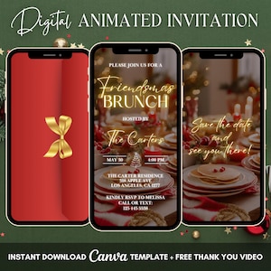 Friendsmas Brunch Invitation, Christmas Breakfast Lunch Animated Invitation, Editable Holiday Brunch Digital Video Invite, Friendsmas Party
