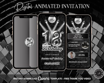 18th Disco Birthday Animated Invitation, Editable Groovy Dance Party Digital Video Invite Template, Evite