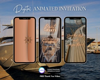 Boat Birthday Party Invitation, Boat Animated Invitation, Editable Birthday Invitation, Boat Digital Invitation, Yacht Party Video Invite