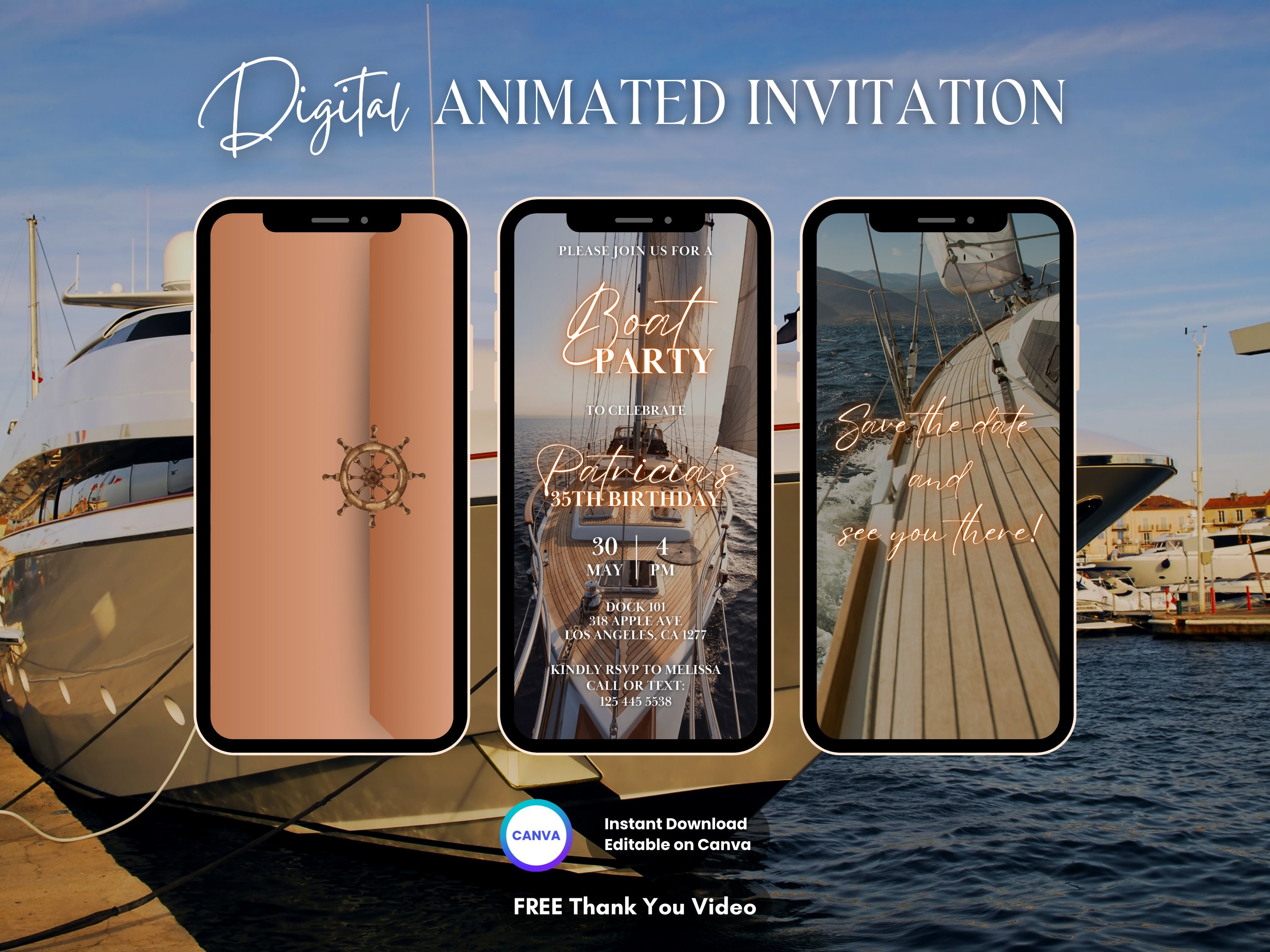 Boat Birthday Party Invitation, Boat Animated Invitation, Editable Birthday Invitation, Boat ...