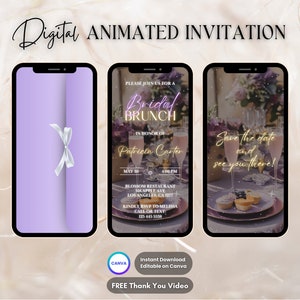 Bridal Brunch Invitation, Purple Bridal Shower Animated Invitation, Editable Bridal Brunch Digital Video Invite, Bachelorette Floral Evite