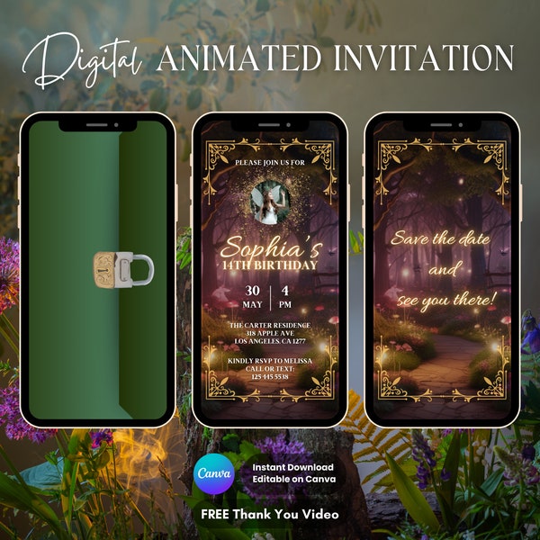 Magical Fairy Forest Garden Invitation, Magical Fairy Animated Invitation, Electronic Enchanted Forest Invitation, Digital Invitation Video