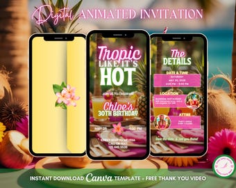 Aloha Luau Invitation, Tropical Party Animated Invitation, Editable Birthday Invitation, Luau Digital Invitation, Tiki Party Video Invite