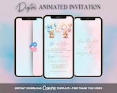 Gender Reveal Invitation, Bear Gender Reveal Party Animated Invitation, Editable Gender Reveal Digital Video Invite, Boy or Girl, He or She