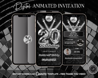 18th Disco Birthday Animated Invitation, Editable Groovy Dance Party Digital Video Invite Template, Evite