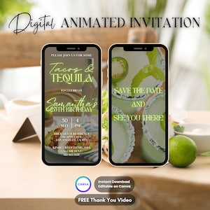 Tacos and Tequila Invitation, Tacos Party Animated Invitation, Editable Tacos & Tequila Invitation, Tacos Tequila Digital Invitation Video