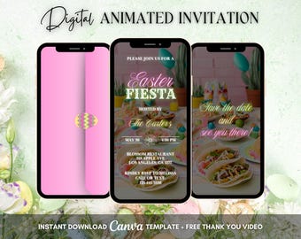 Easter Fiesta Invitation, Easter Tacos and Tequila Party Animated Invitation, Editable Easter Party Digital Video Invite, Easter Egg Hunt