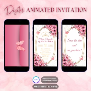 Quinceanera Invitation, Quinceanera Animated Invitation, Editable Pink Quinceañera Digital Video Invitation, Sweet 16 Quince Video Invite
