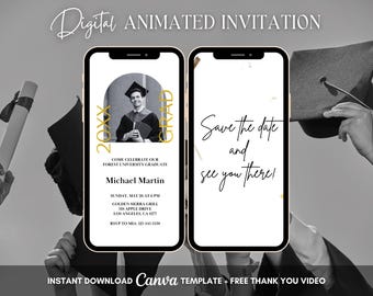 Graduation Invitation, Grad Party Animated Invitation, Editable Minimalist Graduation Celebration Invitation, Digital Invitation Template