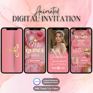Quinceanera Invitation, Pink Quinceanera Party Animated Invitation, Editable Quinceañera Digital Video Invitation, Sweet 16 Mis Quince Años