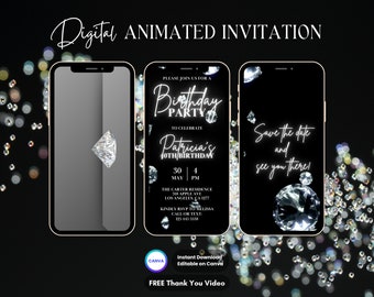 Diamond Party Invitation, Diamond Birthday Party Animated Invitation, Editable Diamond Invitation, Digital Invitation Video, Canva Template