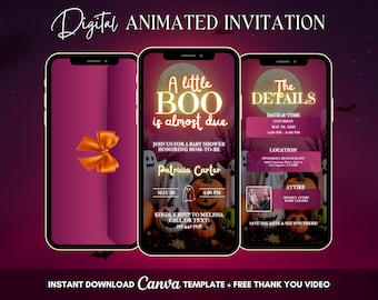 A Little Boo Is Almost Due Invitation, Pink Halloween Baby Shower Party Animated Invitation, Editable A Baby Is Brewing Digital Video Invite
