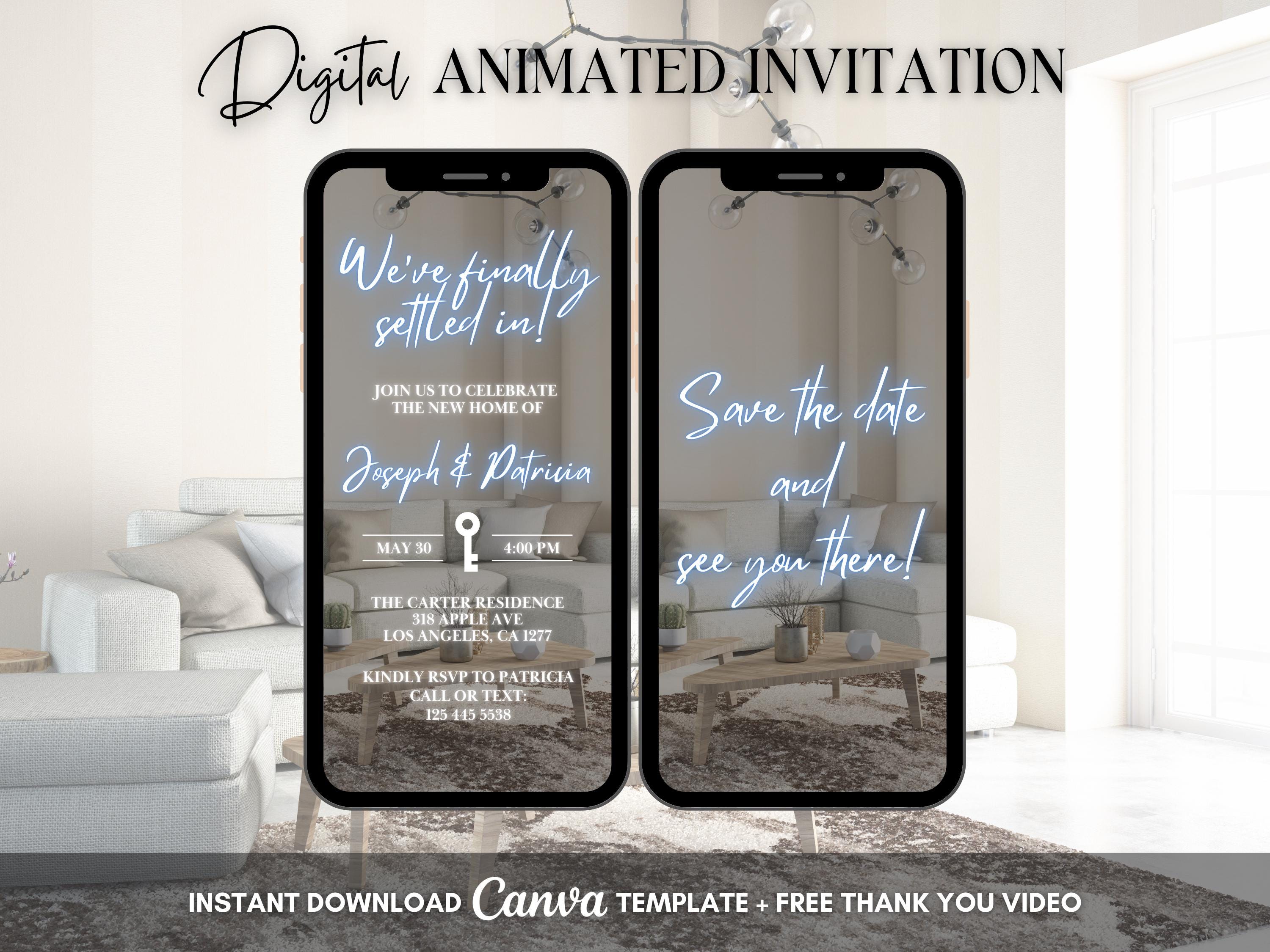 House Warming Invitation, Blue Housewarming Animated Invitation ...