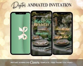 Green Mother's Day Invitation, Mother's Day Brunch Animated Invitation, Editable Mother's Day Digital Video Invite, Happy Mother's Day Party