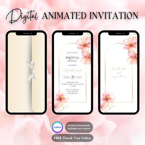 Bridal Shower Invitation, Pink Floral Bridal Shower Animated Invitation, Editable Bridal Party Digital Video Invite, Bachelorette Party