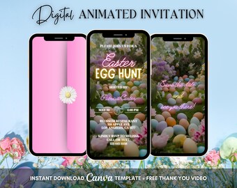 Easter Egg Hunt Invitation, Easter Party Animated Invitation, Editable Easter Brunch Digital Animated Invitation, Pastel Spring Party Evite