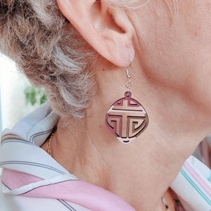 Dangling earring for women. Colorful earrings, wooden jewelry. Original gift for her. Hand painted