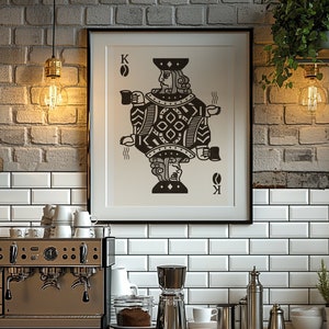 Café King | Art du café | Poster de cuisine encadré | Cartes à jouer | As de pique | Impression salon | Affiche de café à la mode | Café