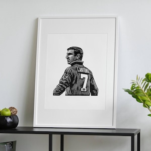 Eric Cantona Linocut Print | Handmade Football Art Poster | Manchester United Wall Decor | Retro Soccer  Gift for Sport Fans | King Eric