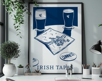 Irish Tapas | Alcohol Poster| Framed Kitchen Print | Funny Design | Guinness Artwork | Gifts For Him | Retro Poster | Kitchen Decor | Pub