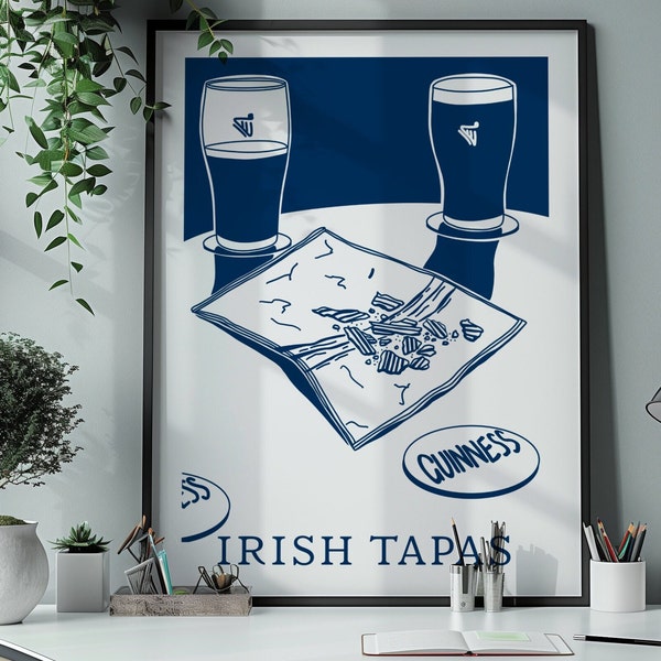 Irish Tapas | Alcohol Poster| Framed Kitchen Print | Funny Design | Guinness Artwork | Gifts For Him | Retro Poster | Kitchen Decor | Pub