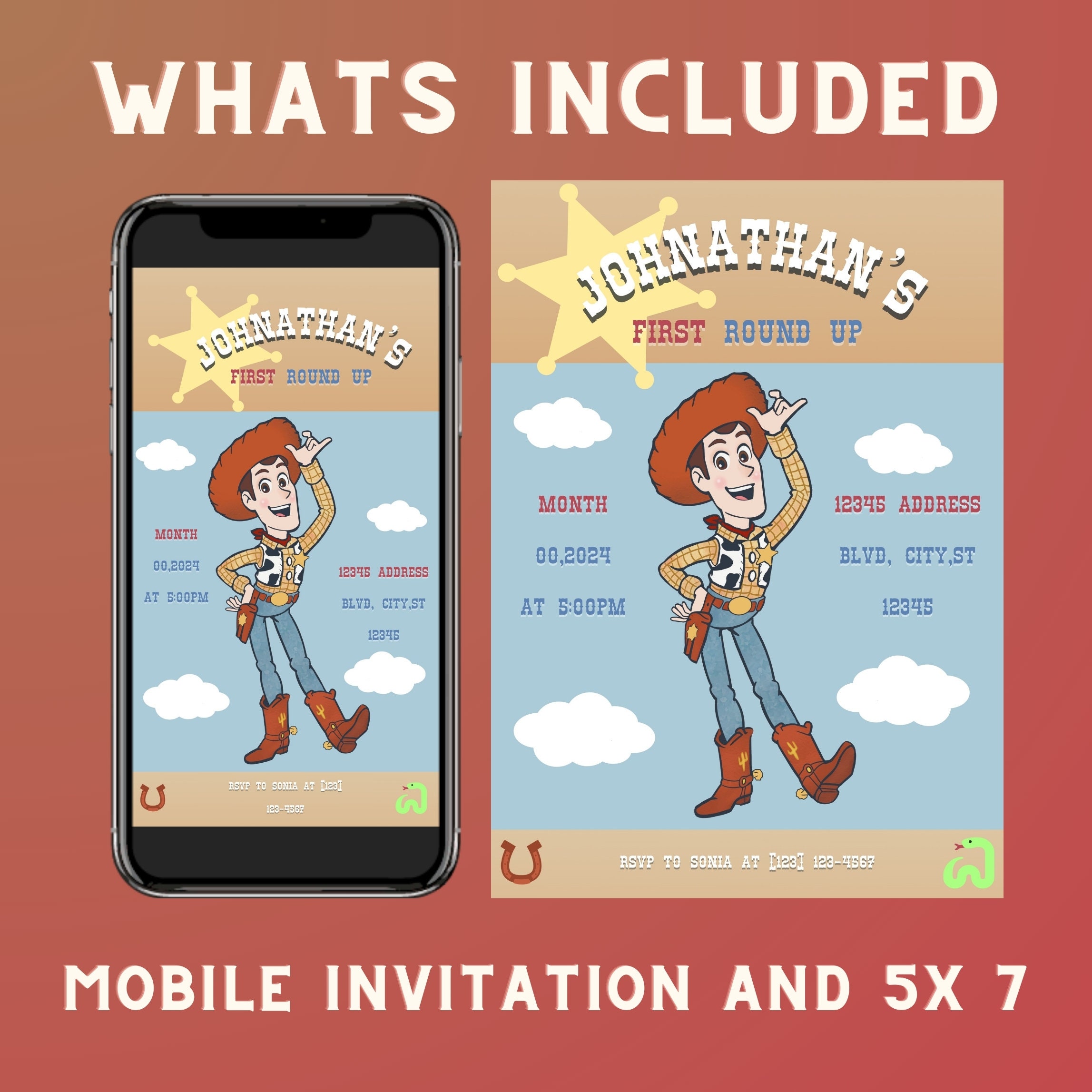 Woody First Rodeo Invite Cowboy Toy Story Birthday Invitation, Digital and Printable Sheriff ...