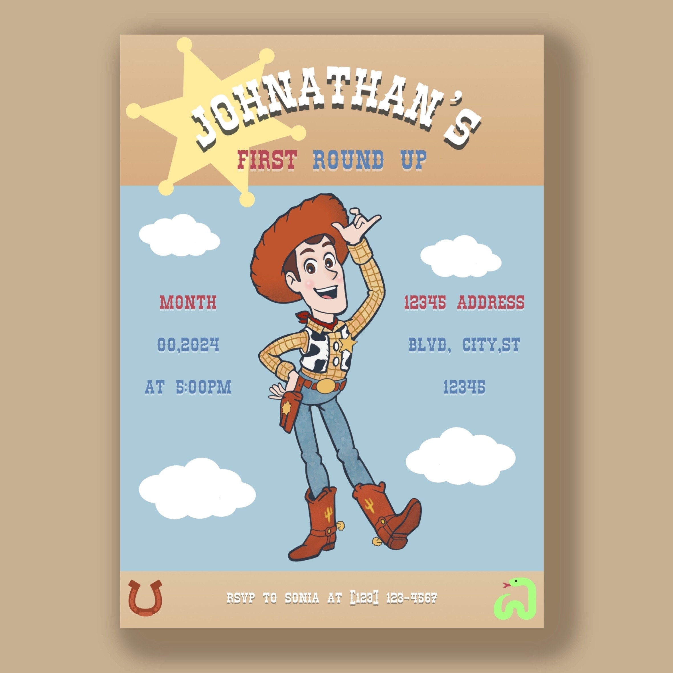 Woody First Rodeo Invite Cowboy Toy Story Birthday Invitation, Digital and Printable Sheriff ...