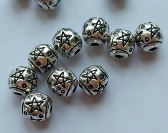 20 o 100 cuentas espaciadoras de aleación en forma de estrella, color plata antigua, aprox. 6 mm