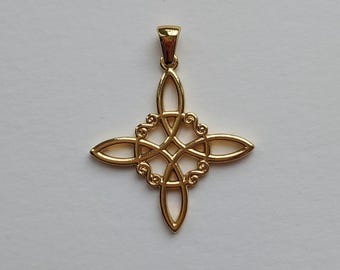 Gold Plated Witch Knot Pendant, Celtic Stainless Steel (38 mm)