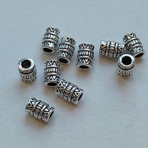 20 or 100 tribal style tube beads, antique silver, 7 x 5 mm