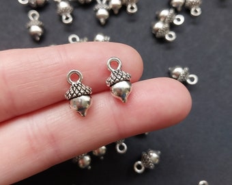 10 or 50 acorn charms, antique silver tone for jewelery making