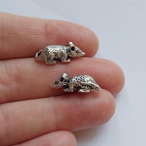 4 or 20 Antique Silver Rat Charms: 3D Zinc Alloy Mice Pendants