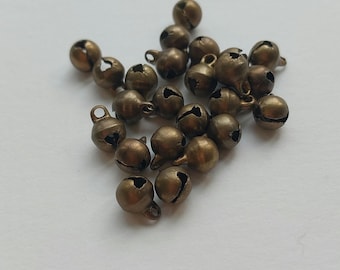 Antique Bronze Jingle Bells: little Brass Christmas Bells (6x9mm)