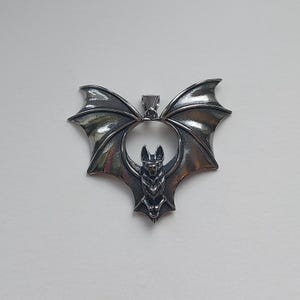 Bat pendant, stainless steel, antique silver, 53 mm x 63 mm