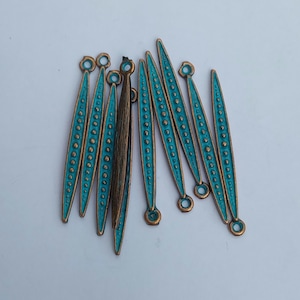 Antique Copper Patina Teardrop Charms, Vertical Marquise, Verdigris Boho (34 mm)