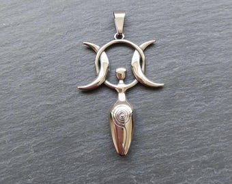 Large 304 stainless steel triple goddess pendant, 51 x 36 mm