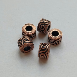 6 or 30 red copper large hole column beads