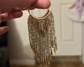 Pendientes de cuentas con flecos en degradado rosa, pendientes de aro con borlas hechos a mano, joyería llamativa estilo boho, pendientes largos colgantes