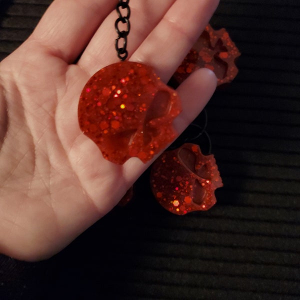 Red Sparkle Skull Keychains