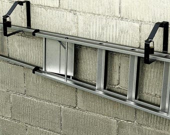 QLS wall mount for ladder – 2 pieces steel organizer – lockable universal – metal shelf basement garage – black