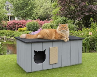 QLS Wooden Cat House 86x47x37cm with Entrance Hall, Insulated, Outdoor