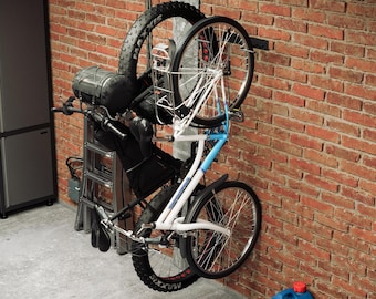 QLS wall mount for 2 bikes, steel, up to 44 kg, wall-mounted bike hanging organizer, hook system, storage rack, black